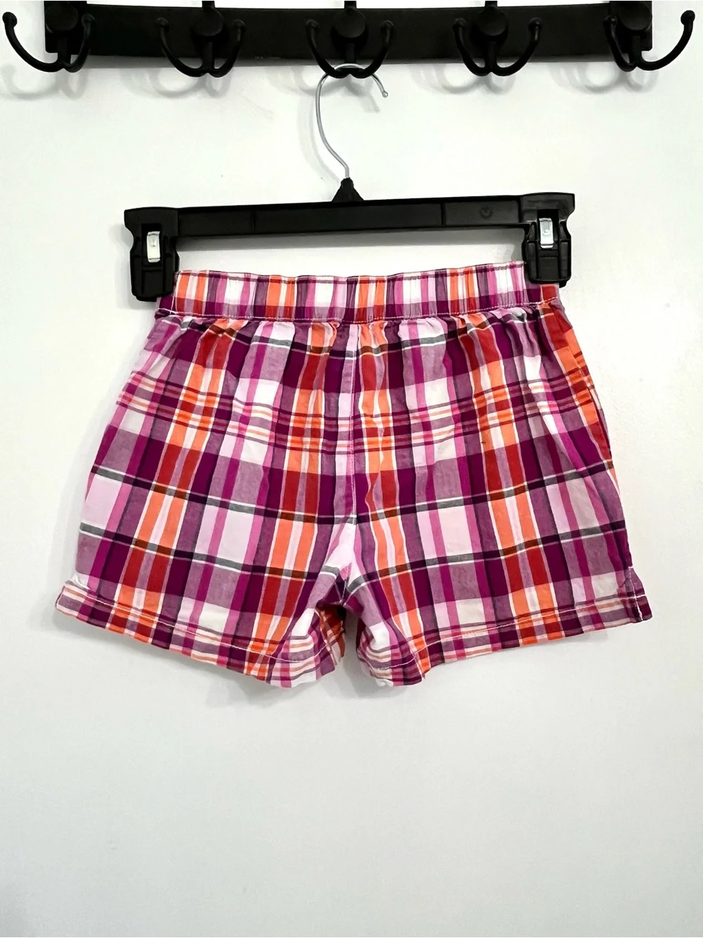 Girls Cute Plaid Shorts Pull On Gymboree Size 7 Pink Orange Cotton Summer Shorts